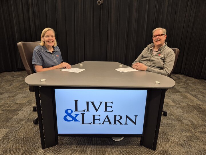 Julie Masters and Dr. Wengel at the Live & Learn interview desk